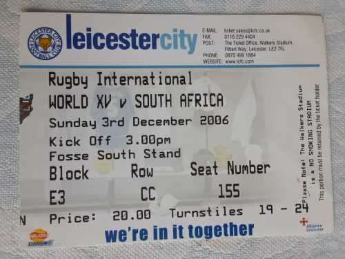 2006 World XV vs South Africaprogramme and Ticket
