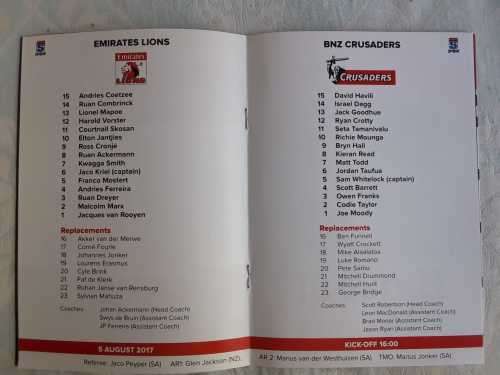 2017 Super Rugby Final Lions vs Crusaders Programme