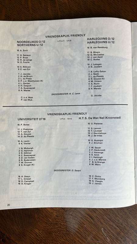 1981 Currie Cup Semi Final Northern Transvaal vs Northern Free State Programme
