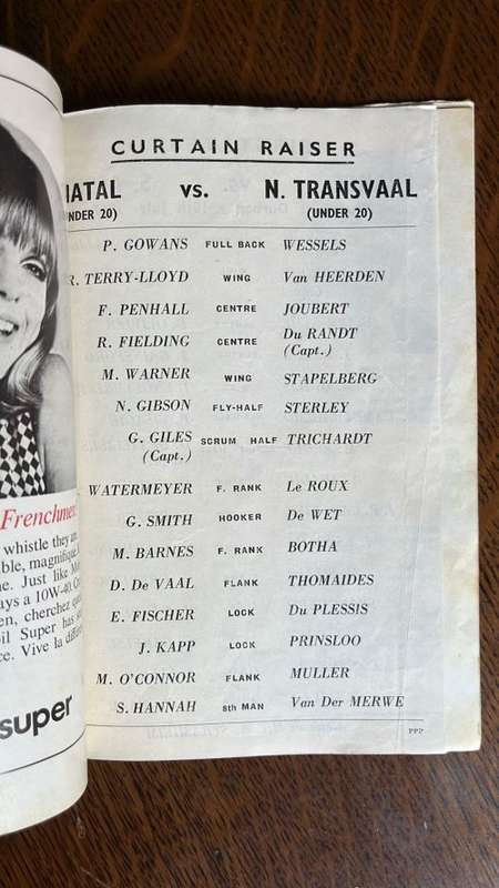 1967 South Africa vs France at Kings Park Programme