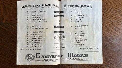 1967 South Africa vs France at Kings Park Programme