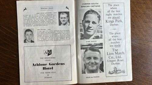 1967 South Africa vs France at Kings Park Programme