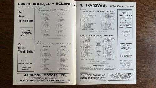 1972 Boland vs Northern Transvaal Baumgarten Currie Cup Programme
