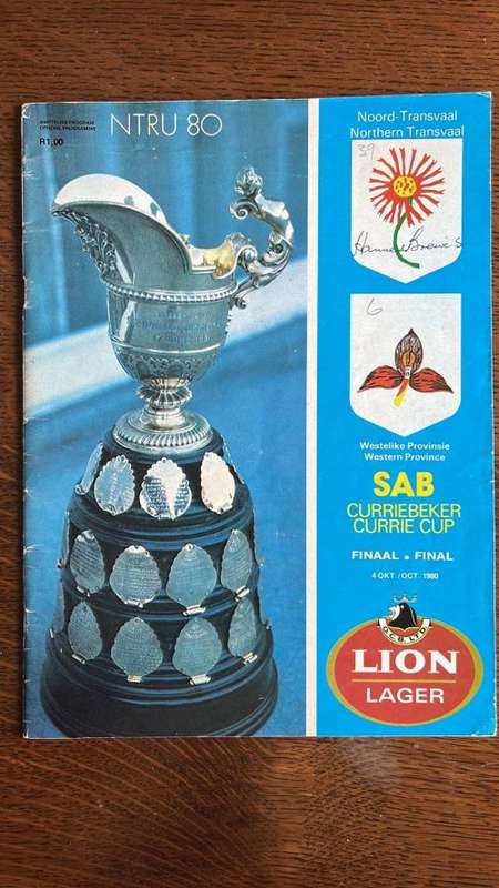 1980 Currie Cup Final Northern Transvaal vs Western Province Programme