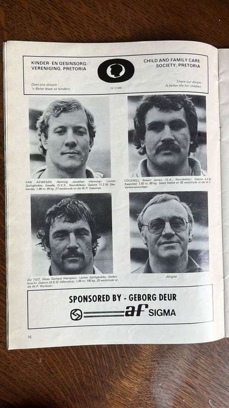 1980 Currie Cup Final Northern Transvaal vs Western Province Programme