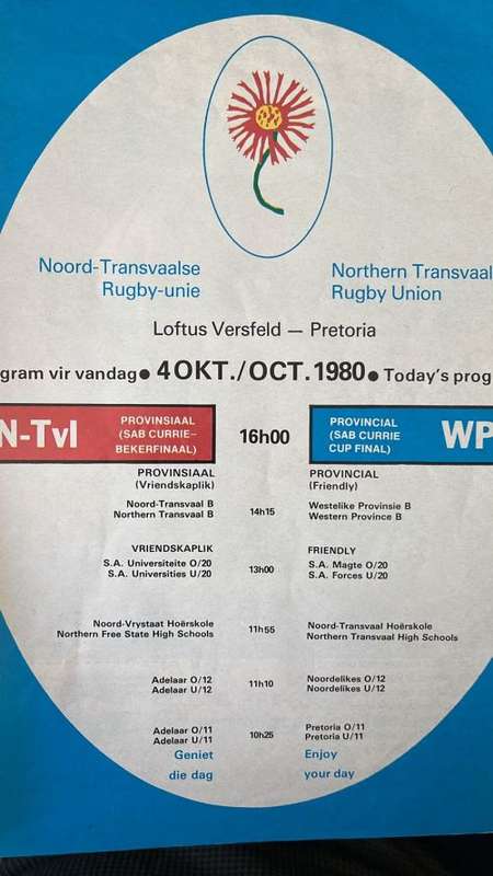 1980 Currie Cup Final Northern Transvaal vs Western Province Programme