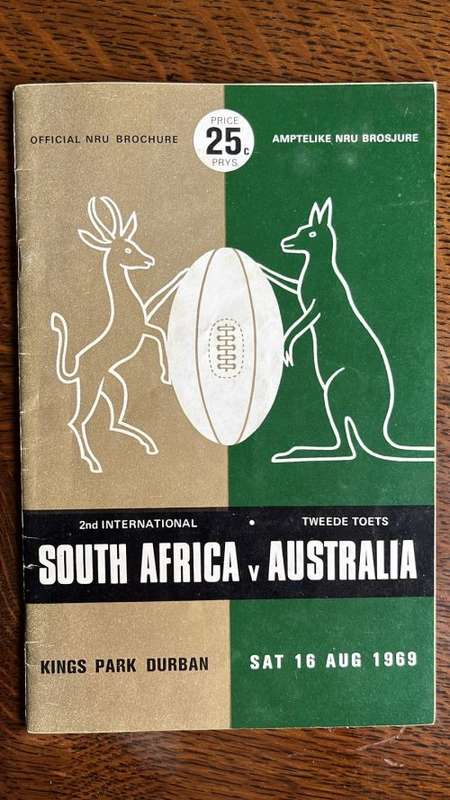 1969 South Africa vs Australia at Kings Park Stadium Programme