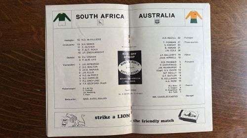 1969 South Africa vs Australia at Kings Park Stadium Programme