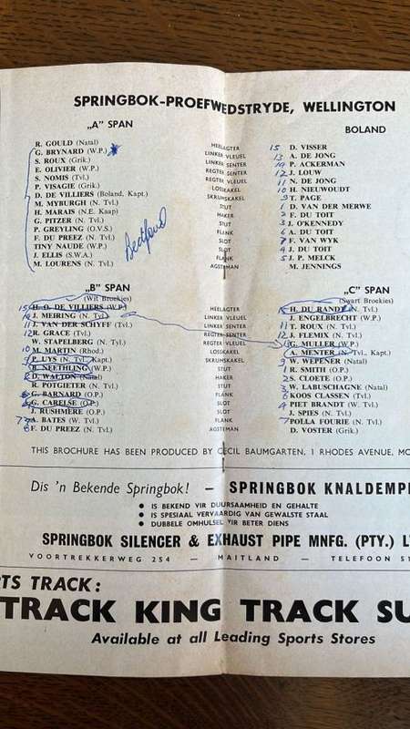 1968 Springbok Trials for Incoming British Lions Tour Programme