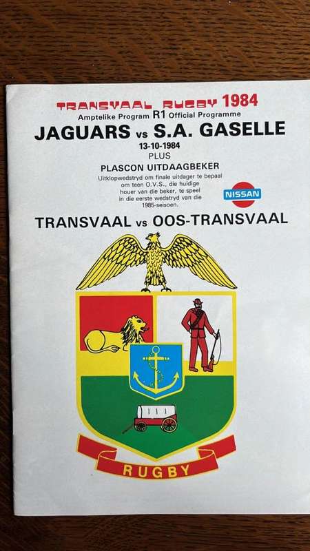 1984 Jaguars vs SA Gaselle Programme, details below