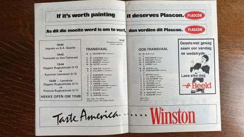 1984 Jaguars vs SA Gaselle Programme, details below