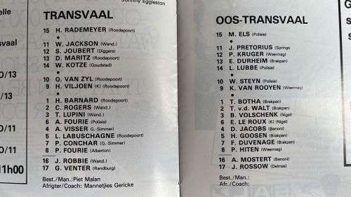 1984 Jaguars vs SA Gaselle Programme, details below