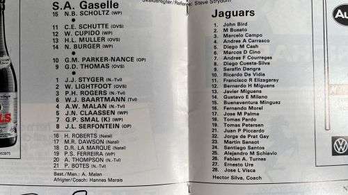 1984 Jaguars vs SA Gaselle Programme, details below