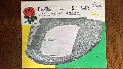 1972 England vs South Africa at Ellis Park Programme, Signed - details below