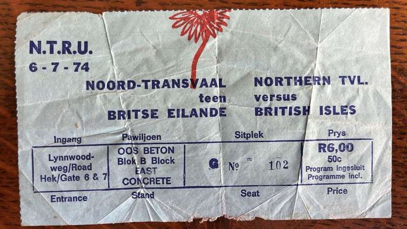 1974 Northern Transvaal vs British Lions Ticket