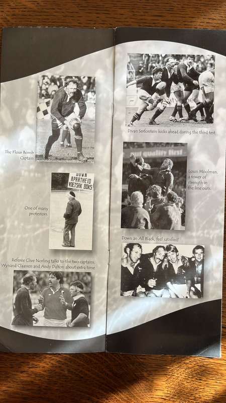 25 Year Reunion of 1981 Springbok Tour of New Zealand Dinner Menu Card, details below