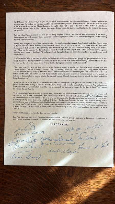1995 Tom van Vollenhoven Commemorative Programme with Multiple Signatures, details below