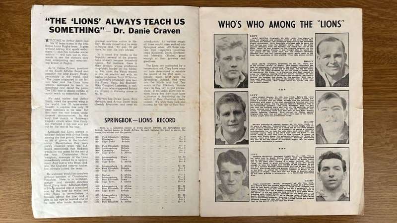 1962 British Lions vs South Africa at Ellis Park Souvenir Programme, details below