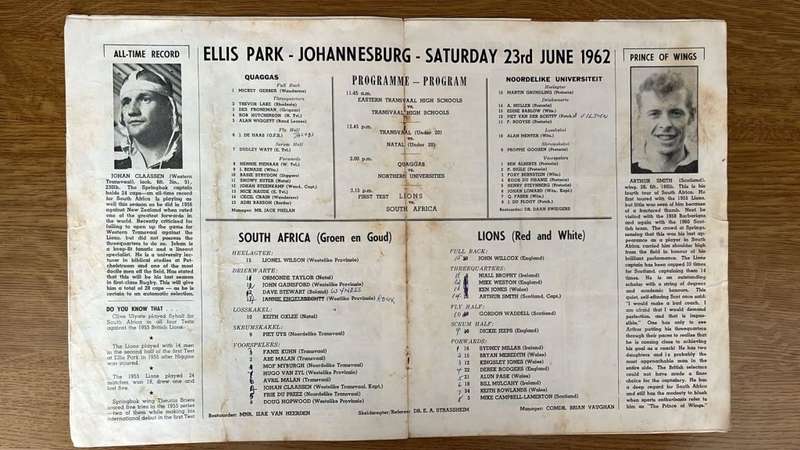 1962 British Lions vs South Africa at Ellis Park Souvenir Programme, details below