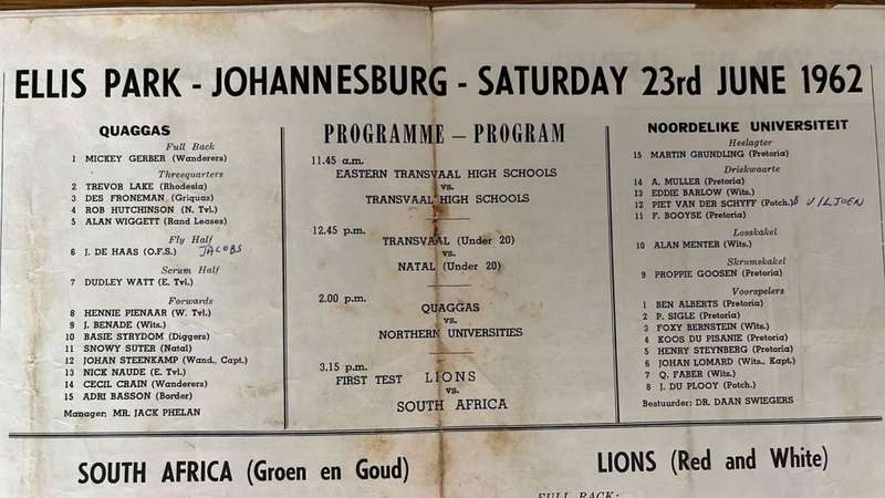 1962 British Lions vs South Africa at Ellis Park Souvenir Programme, details below