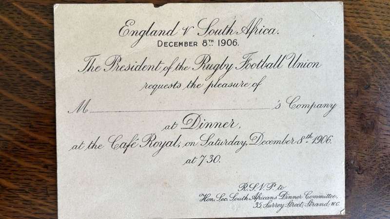 1906 Springbok Tour Ephemera - Dinner Invitation, details below