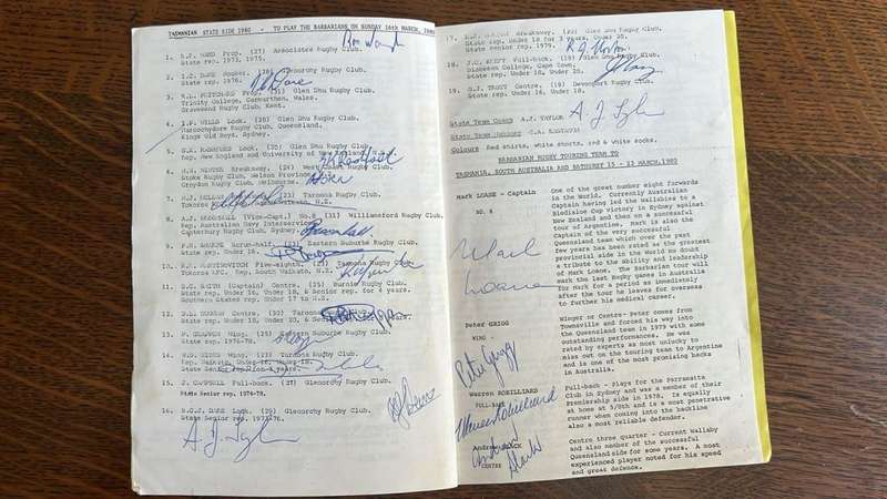 1980 Barbarians XV vs Tasmania with Original Signatures, details below