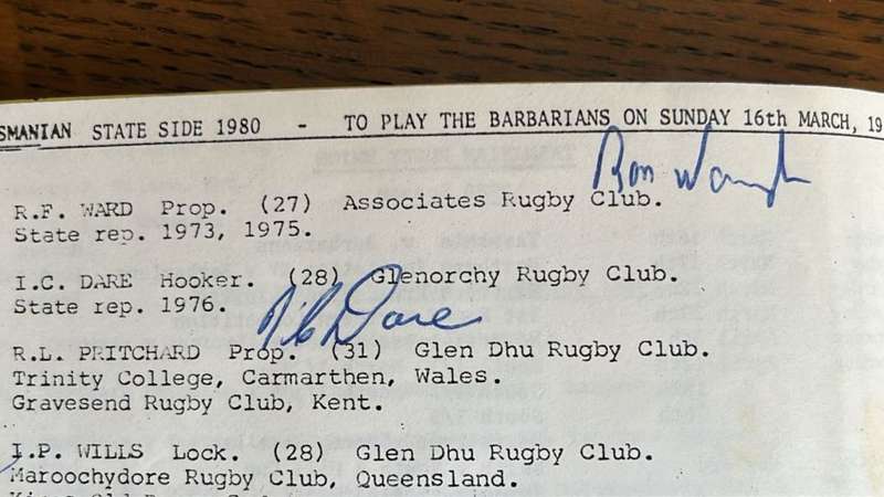 1980 Barbarians XV vs Tasmania with Original Signatures, details below