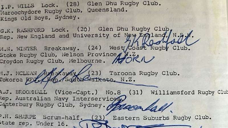 1980 Barbarians XV vs Tasmania with Original Signatures, details below