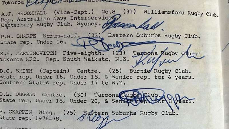 1980 Barbarians XV vs Tasmania with Original Signatures, details below