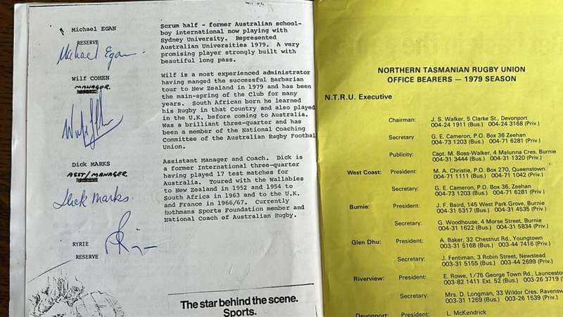 1980 Barbarians XV vs Tasmania with Original Signatures, details below