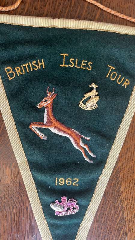 1962 British Isles South African Tour Pennant and Pins, details below