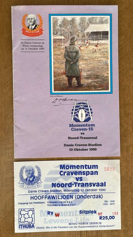1990 Cravenspan vs Noord Transvaal Program en Kaartjie, Geteken, besonderhede onder