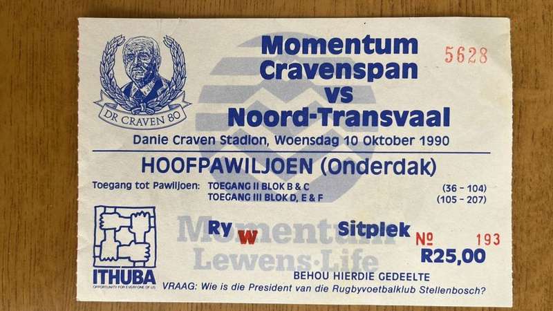 1990 Cravenspan vs Noord Transvaal Program en Kaartjie, Geteken, besonderhede onder