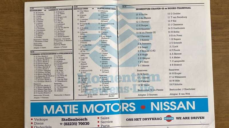 1990 Cravenspan vs Noord Transvaal Program en Kaartjie, Geteken, besonderhede onder