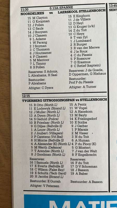 1990 Cravenspan vs Noord Transvaal Program en Kaartjie, Geteken, besonderhede onder