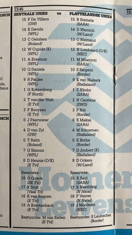 1990 Cravenspan vs Noord Transvaal Program en Kaartjie, Geteken, besonderhede onder