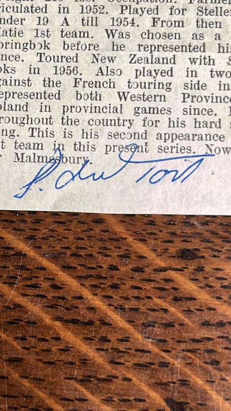 From Clayton`s Collection - Legends of Springbok Rugby - Piet Spiere du Toit Letter, details below
