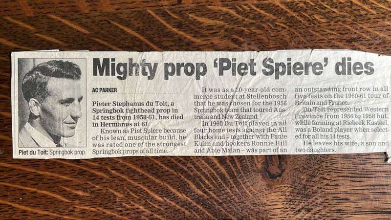 From Clayton`s Collection - Legends of Springbok Rugby - Piet Spiere du Toit Letter, details below