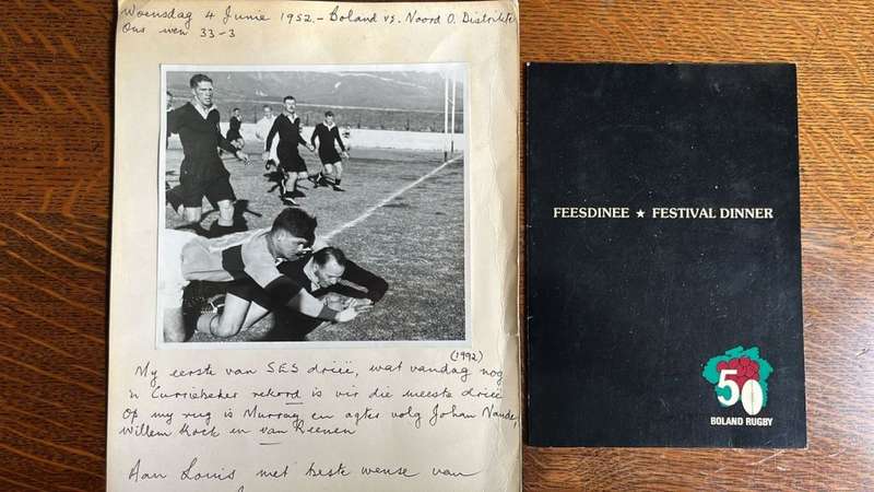 Boland Rugby - Original Action Photo & Dinner Menu Card, Signed, details below