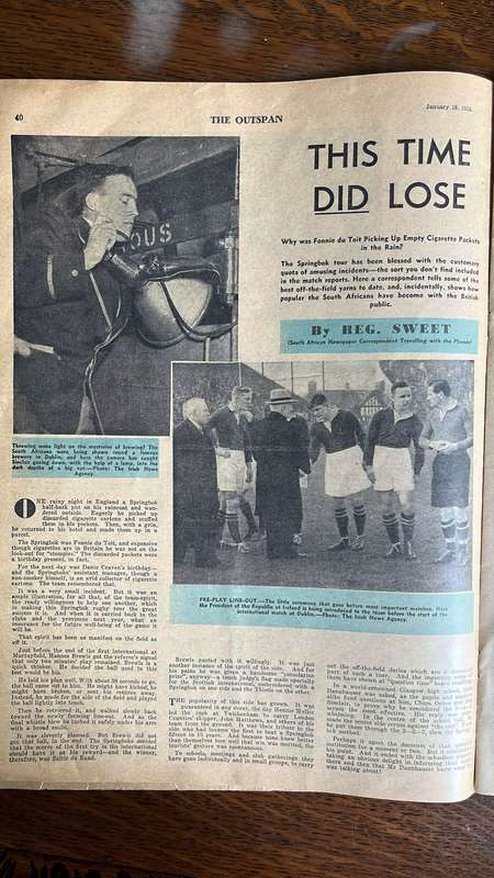 1952 Outspan Magazine with Rugby Supplement & Original Signatures, details below