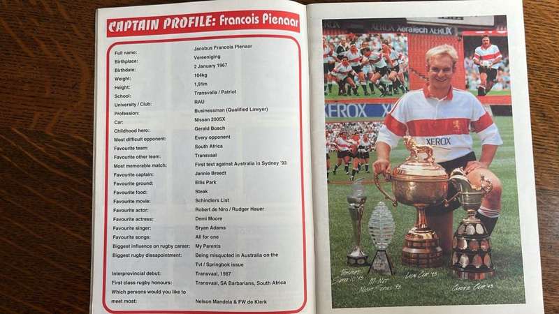 1994 Transvaal vs England - Transvaal Rugby Magazine, details below