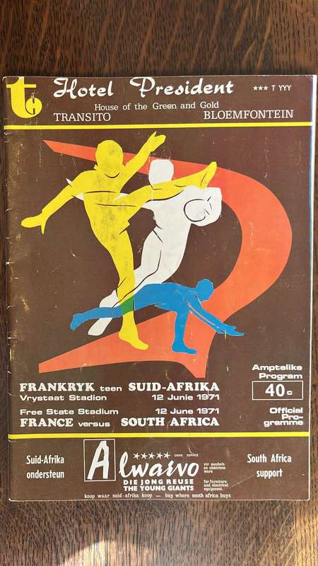 1971 France vs South Africa at Free State Stadium Programme, details below