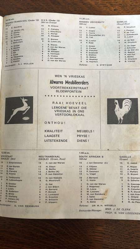 1971 France vs South Africa at Free State Stadium Programme, details below