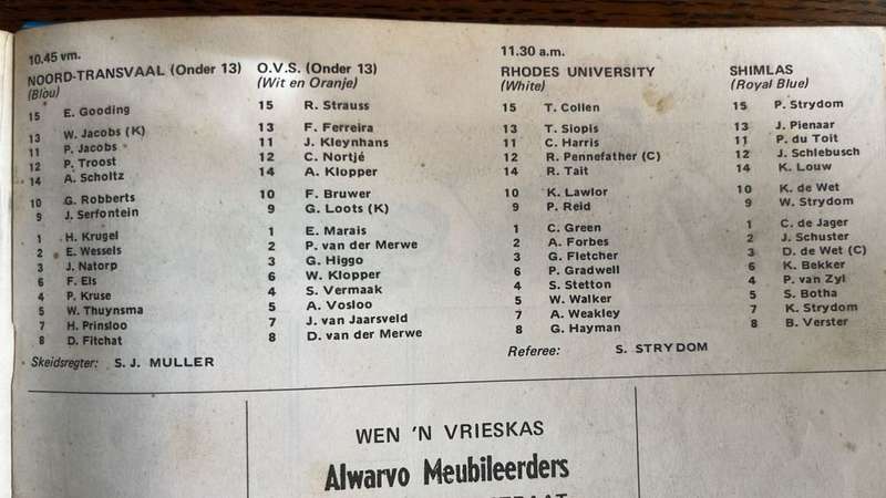 1971 France vs South Africa at Free State Stadium Programme, details below