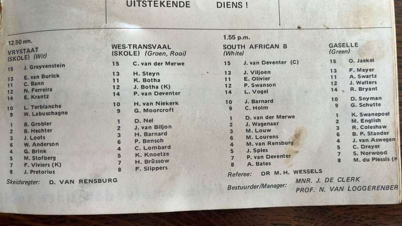 1971 France vs South Africa at Free State Stadium Programme, details below