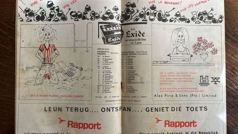 1971 France vs South Africa at Free State Stadium Programme, details below
