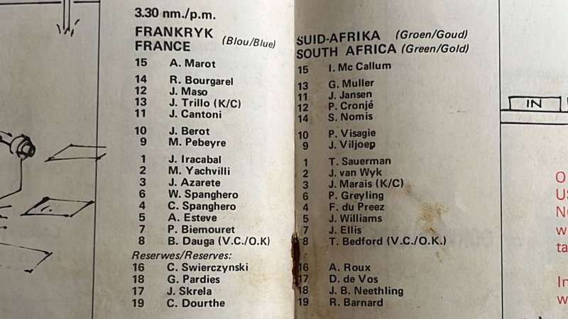 1971 France vs South Africa at Free State Stadium Programme, details below