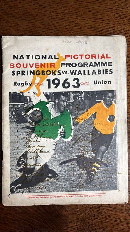 1963 Springboks vs Wallabies Pictorial Souvenir Programme, Signed, details below