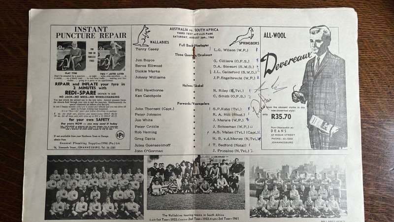 1963 Springboks vs Wallabies Pictorial Souvenir Programme, Signed, details below