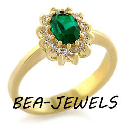 18k Gold Plated Gorgeous Emerald Green Flower Setting Ring - SIZE 8